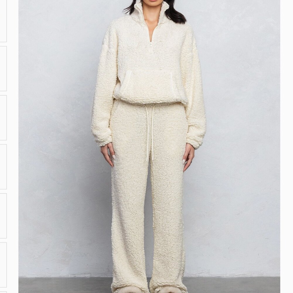 NO VACANCY Teddy Bear Cozy Half-Zip Loungewear Set